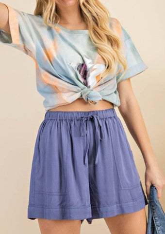 Brighten Up Blue High Waist Drawstring Shorts~FINAL SALE