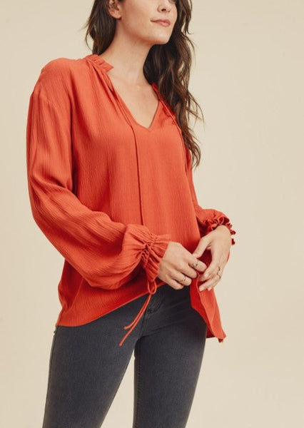 Rusty Textured Ruffle Collar Top