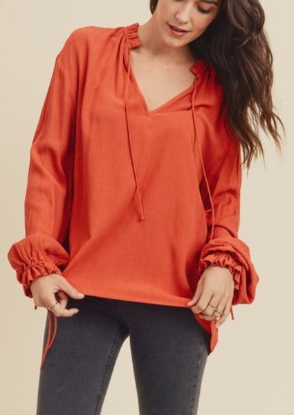 Rusty Textured Ruffle Collar Top