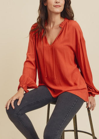Rusty Textured Ruffle Collar Top