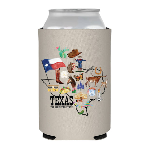 Texas State Landmark Collage Landmark Can Cooler