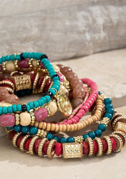 Tropical Inspired Boho Multi-strand Beaded Bracelet