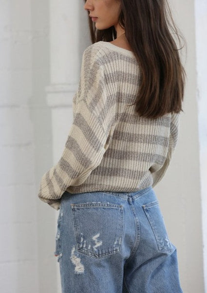 Between the Lines Lightweight Neutral Striped Knit Sweater