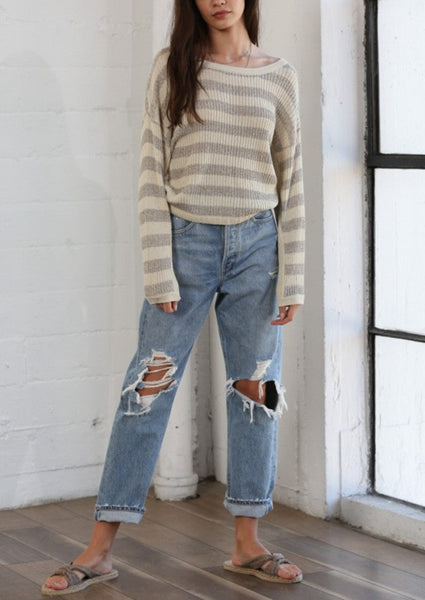 Between the Lines Lightweight Neutral Striped Knit Sweater