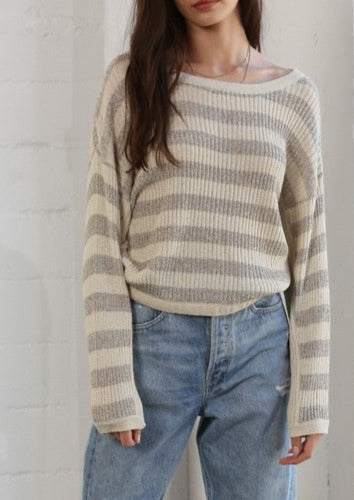 Between the Lines Lightweight Neutral Striped Knit Sweater