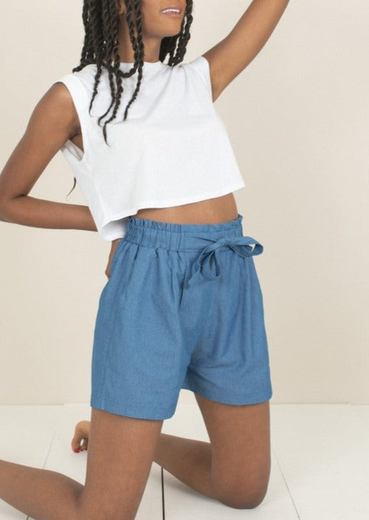 High Rise Chambray Shorts