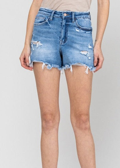 High Rise Stretch Distressed Jean Shorts