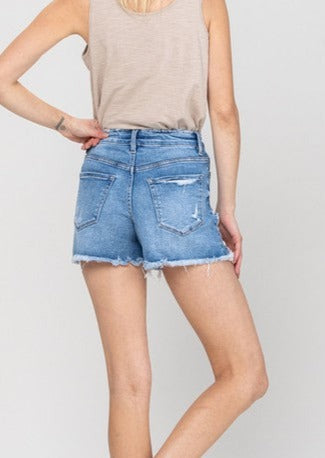 High Rise Stretch Distressed Jean Shorts