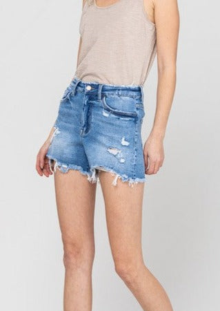 High Rise Stretch Distressed Jean Shorts