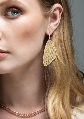 Goldtone Hammered Metal Dangle Earrings