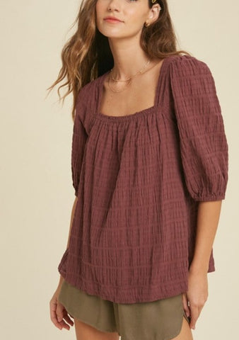 Textured Cotton Gauze Balloon Sleeve Top