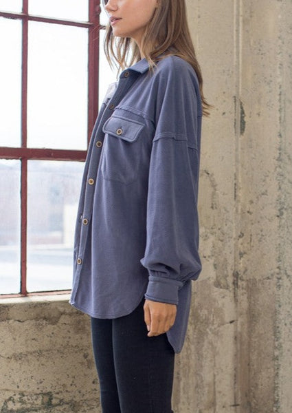 Smokey Blue Sunset Oversized Fleece Shacket