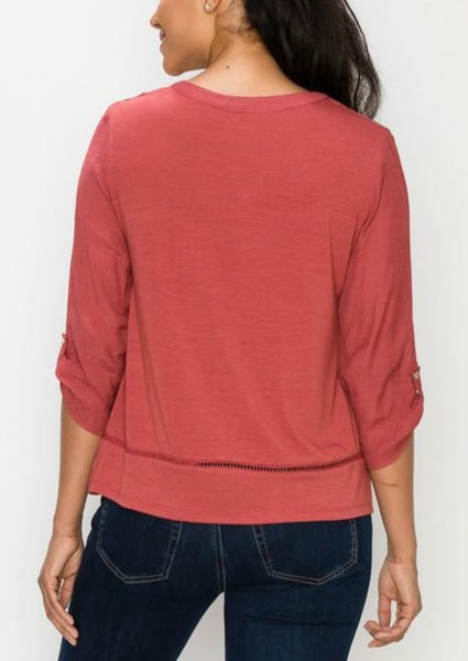 Henna Button Down Crochet Lace Yoke Top ~ FINAL SALE