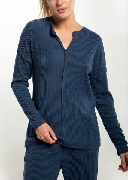 Ribbed Chill Lounge Pullover with Notched Neckline. ~FINAL SALE