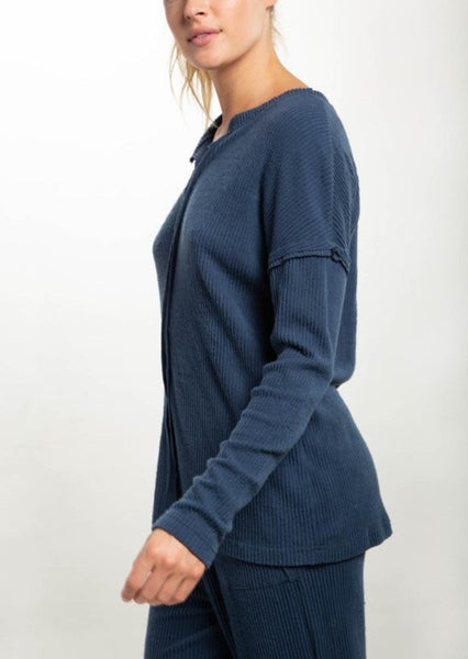 Ribbed Chill Lounge Pullover with Notched Neckline. ~FINAL SALE