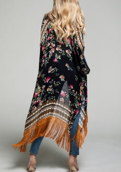 Back in Stock!! Bohemian Floral Print Fringe Kimono