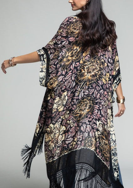 Bohemian Floral Kimono with Silky Fringe