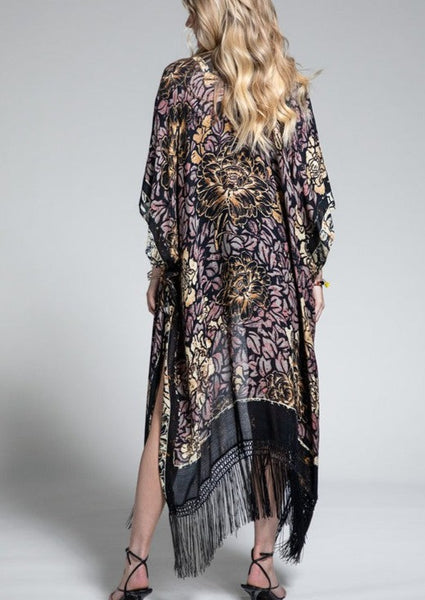 Bohemian Floral Kimono with Silky Fringe