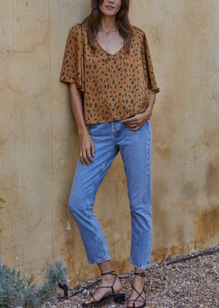 Silky Speckled Flare Sleeve Top~ FINAL SALE
