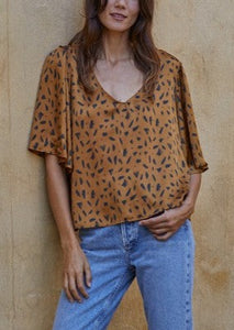 Silky Speckled Flare Sleeve Top~ FINAL SALE