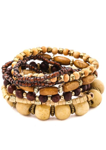 Multi Strand Wooden Natural Beaded Bracelet