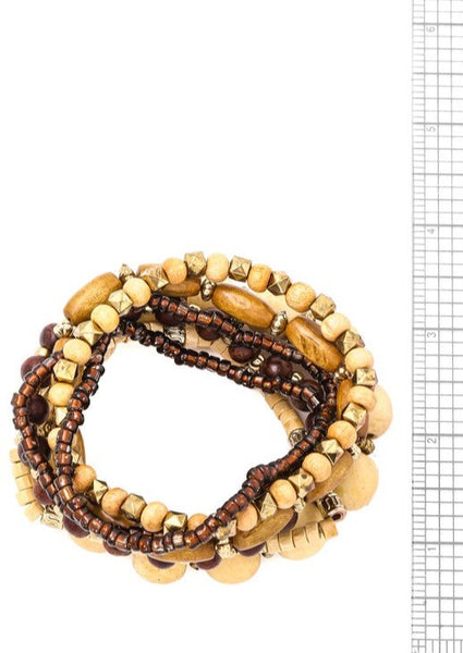 Multi Strand Wooden Natural Beaded Bracelet
