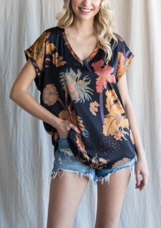 Midnight Floral Print Silky Top