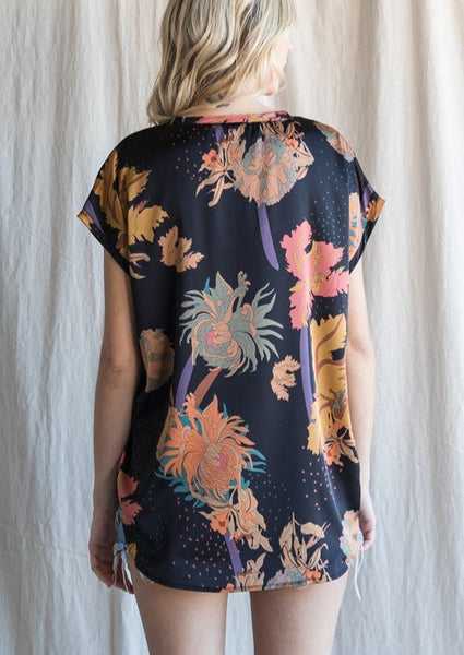 Midnight Floral Print Silky Top