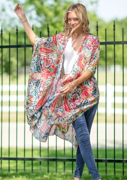 Brighten Up Paisley Print Kimono