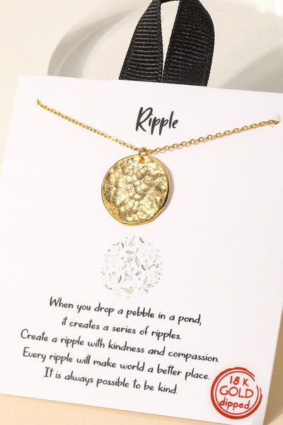 Ripple Effect Gold Dipped Hammered Disc Pendant Necklace