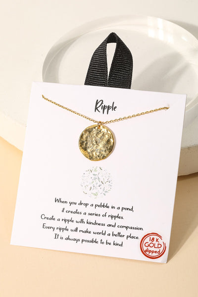 Ripple Effect Gold Dipped Hammered Disc Pendant Necklace