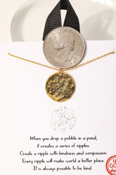 Ripple Effect Gold Dipped Hammered Disc Pendant Necklace