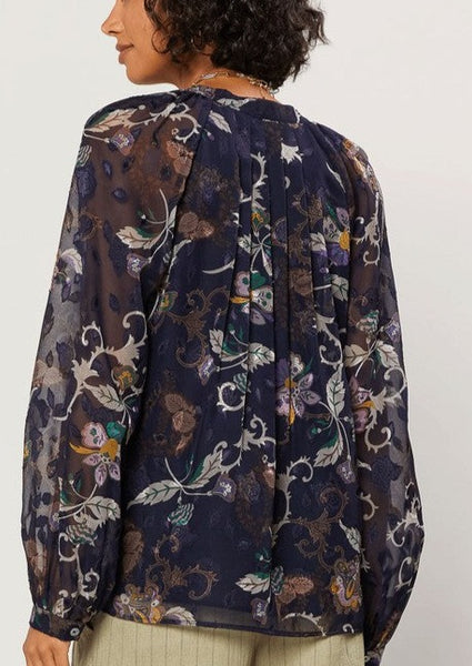 All About The Luster Navy Floral Sleeve Top