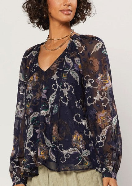 All About The Luster Navy Floral Sleeve Top