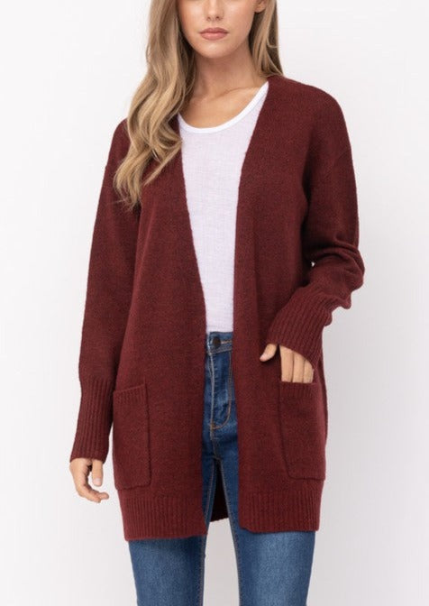 Always Classic Cozy Cardigan Sweater in Burgundy