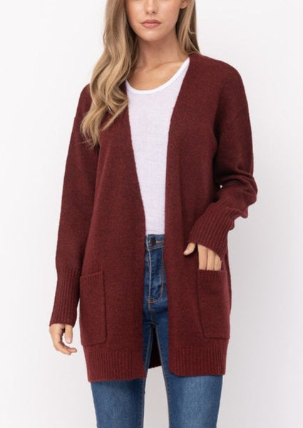 Always Classic Cozy Cardigan Sweater in Burgundy