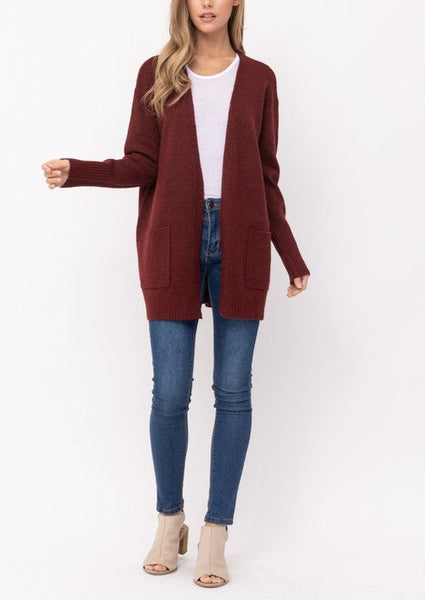 Always Classic Cozy Cardigan Sweater in Burgundy