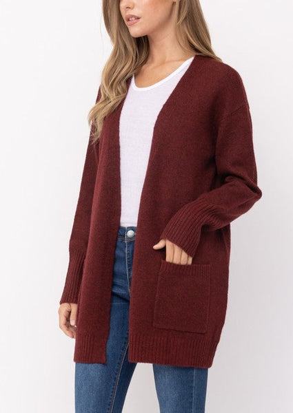 Always Classic Cozy Cardigan Sweater in Burgundy