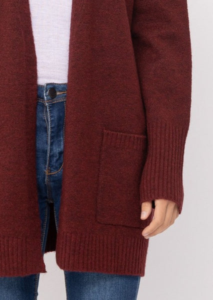 Always Classic Cozy Cardigan Sweater in Burgundy