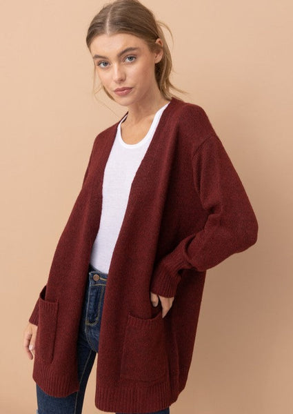 Always Classic Cozy Cardigan Sweater in Burgundy