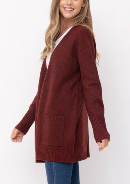Always Classic Cozy Cardigan Sweater in Burgundy
