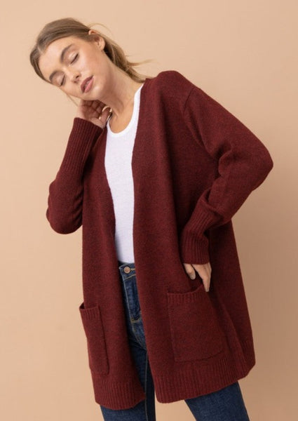 Always Classic Cozy Cardigan Sweater in Burgundy