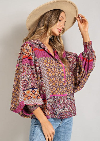 Boho Blouse with Puff Sleeves
