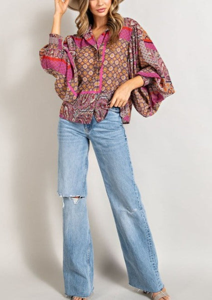 Boho Blouse with Puff Sleeves