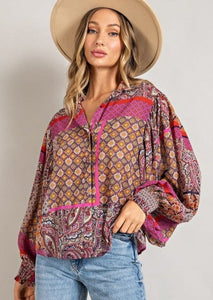 Boho Blouse with Puff Sleeves