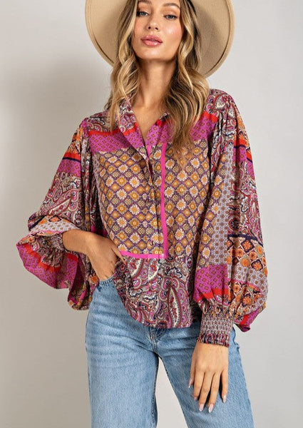 Boho Blouse with Puff Sleeves