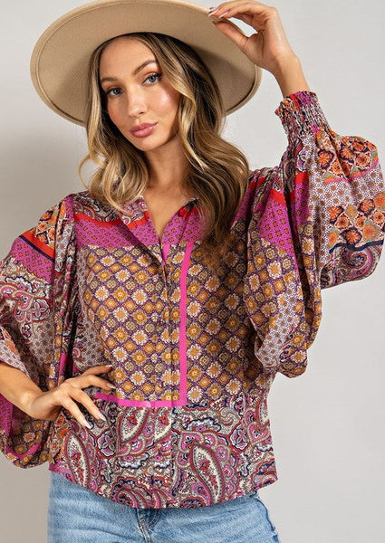 Boho Blouse with Puff Sleeves