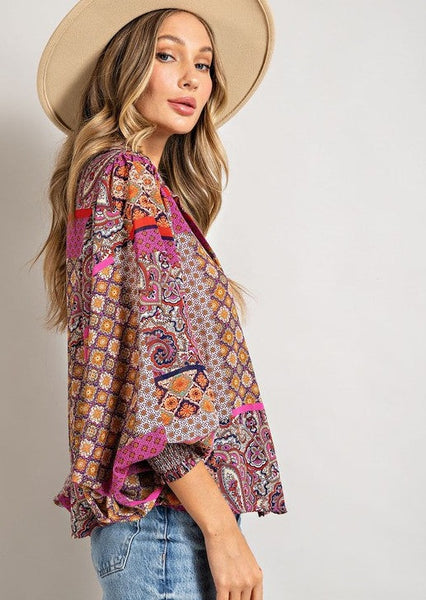 Boho Blouse with Puff Sleeves