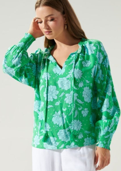 Weylin Split Neckline Floral Top