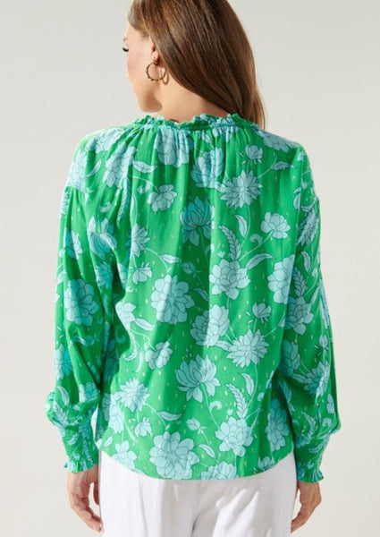 Weylin Split Neckline Floral Top